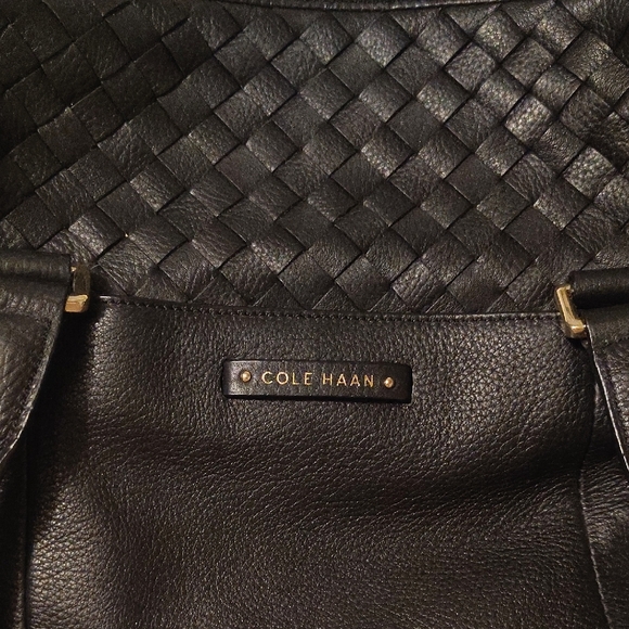Cole Haan Black Woven Leather Shoulder Bag - Picture 2 of 6